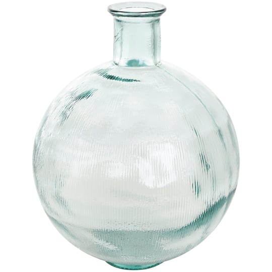 17" Clear Ribbed Round Glass Spanish Vase